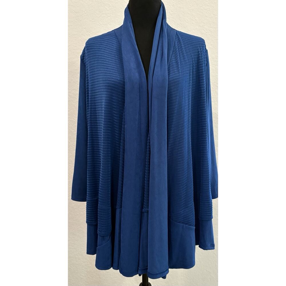 Chico's Travelers Ribbed Slinky Jacket Belladonna Blue Size 1 (Medium) NWT